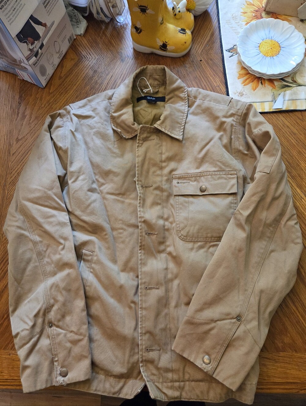 Vintage Gap Canvas Jacket Men Small Tan Workwear Chore Distressed